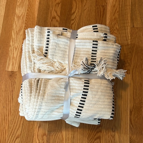 Anthropologie Pieced Stripe Cotton Blend Woven Curtains, Set of 2, NWT - Picture 6 of 14